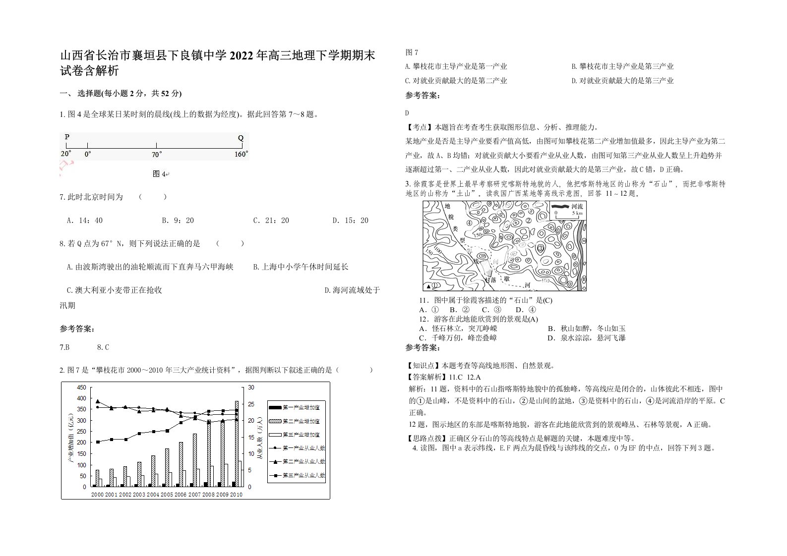 山西省长治市襄垣县下良镇中学2022年高三地理下学期期末试卷含解析