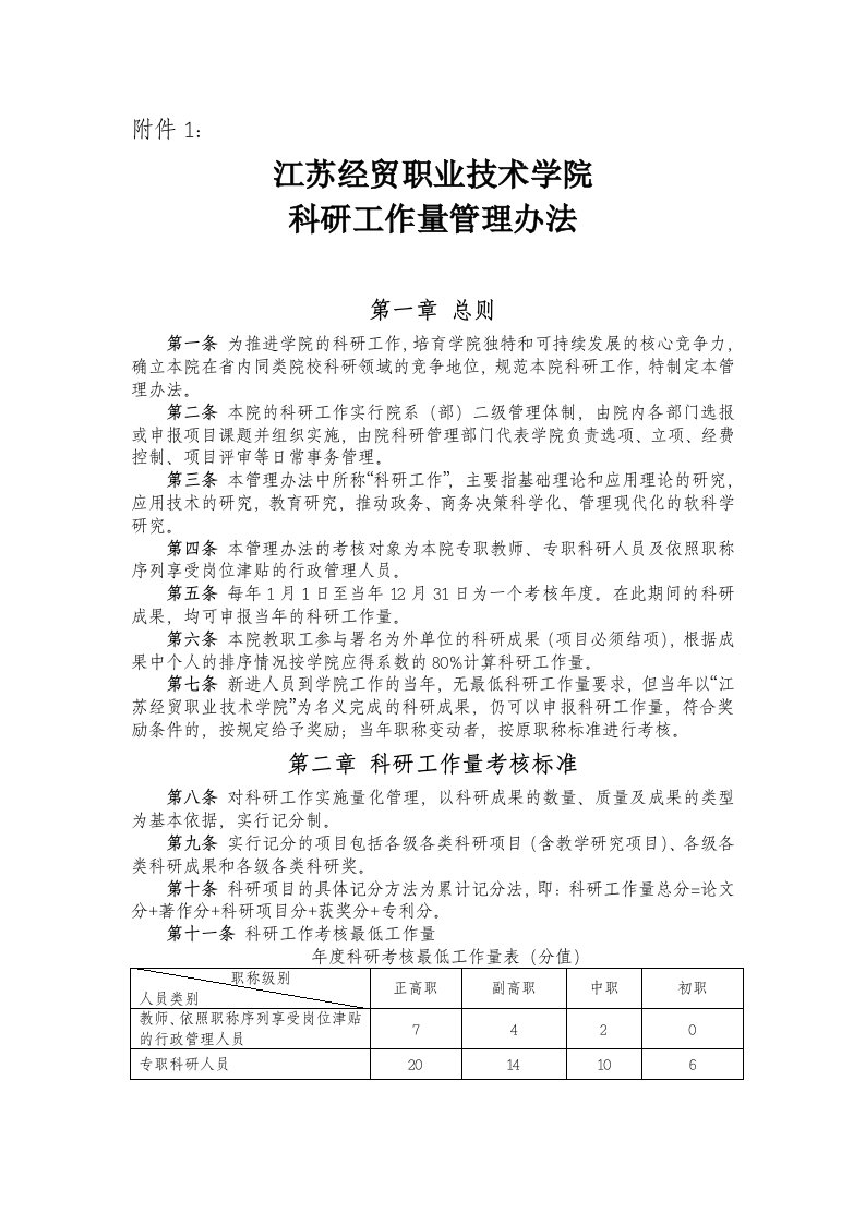 江苏经贸职业技术学院科研工作量管理办法