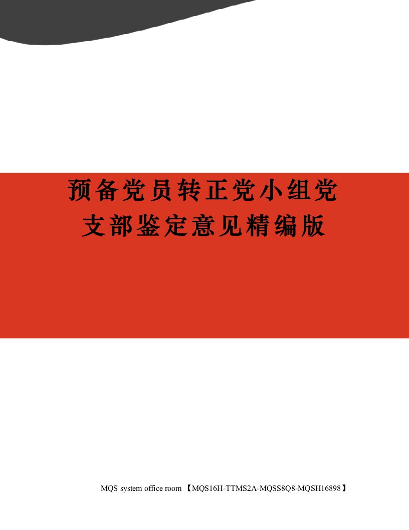 预备党员转正党小组党支部鉴定意见精编版