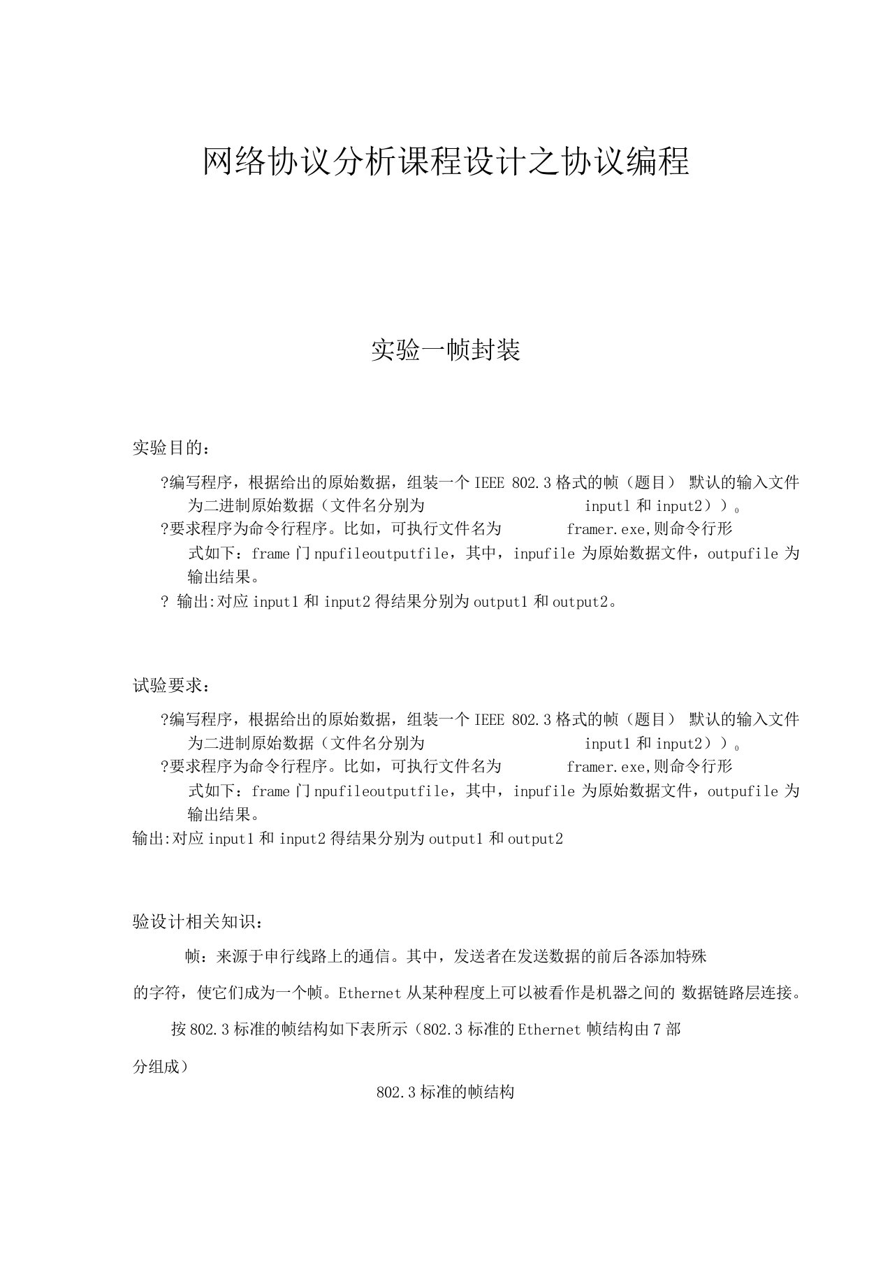 网络通信协议分析课程设计源代码和试验报告+帧封装、IP数据包解析和发送TCP数据包