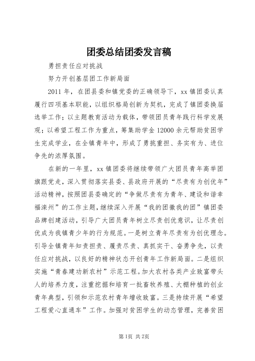 团委总结团委发言稿