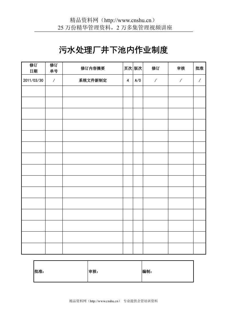 污水处理厂井下池内作业制度