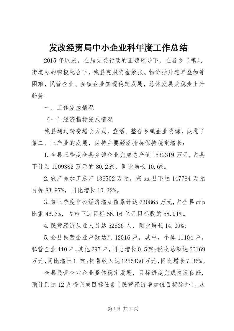 发改经贸局中小企业科年度工作总结