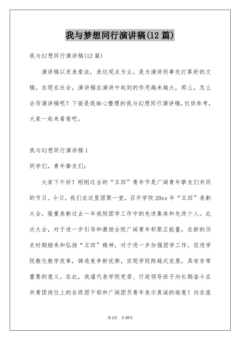 我与梦想同行演讲稿12篇