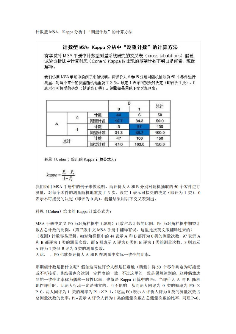 计数型MSA：Kappa分析中“期望计数”的计算方法