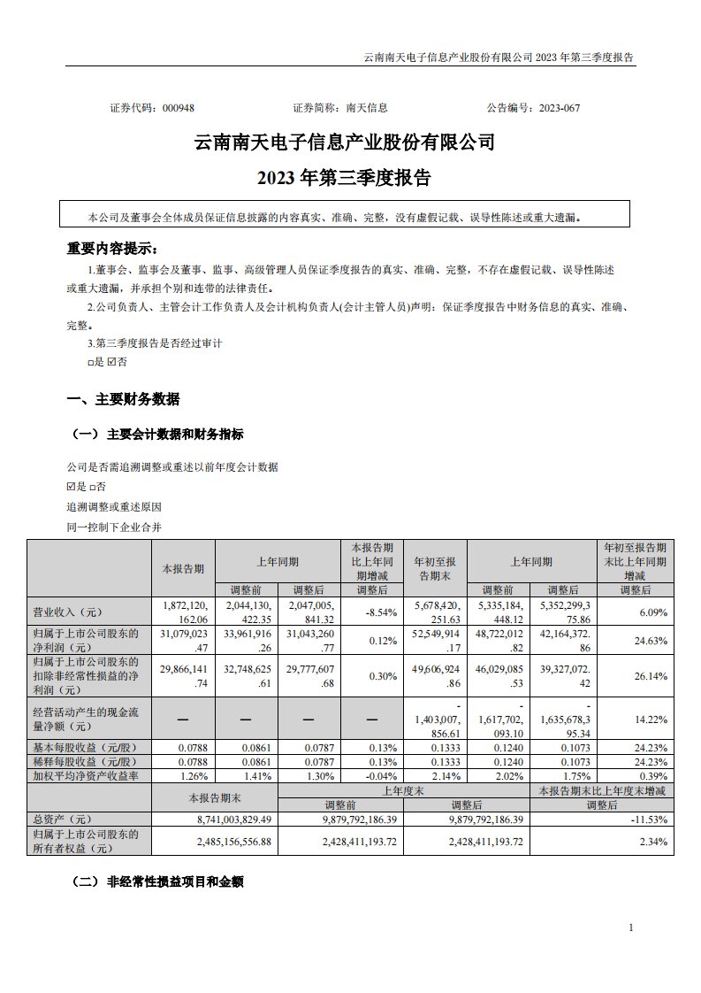 深交所-南天信息：2023年三季度报告-20231025