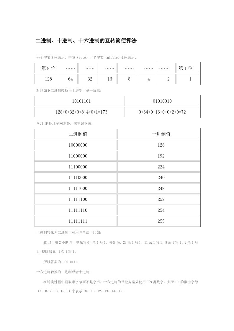 二进制、十进制、十六进制的互转简便算法