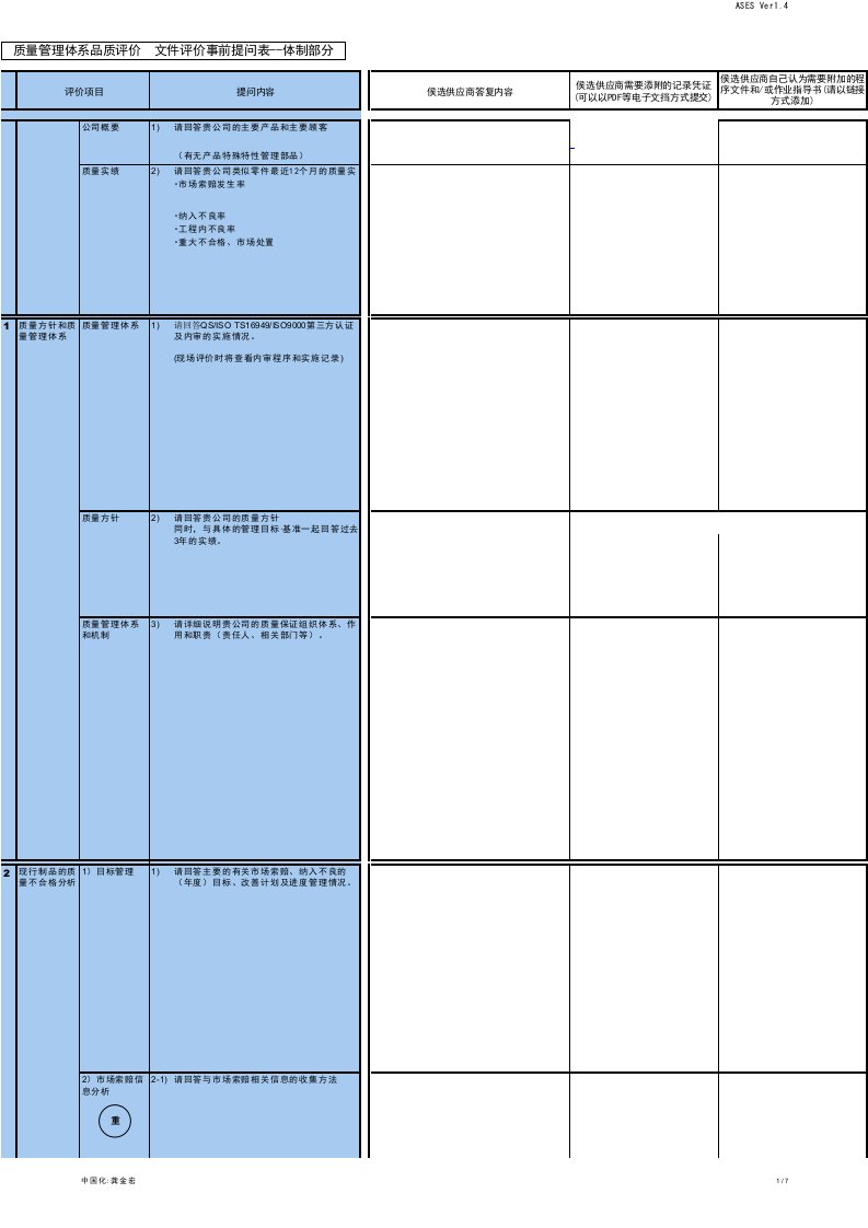 二、DSES文件评价事前提问表