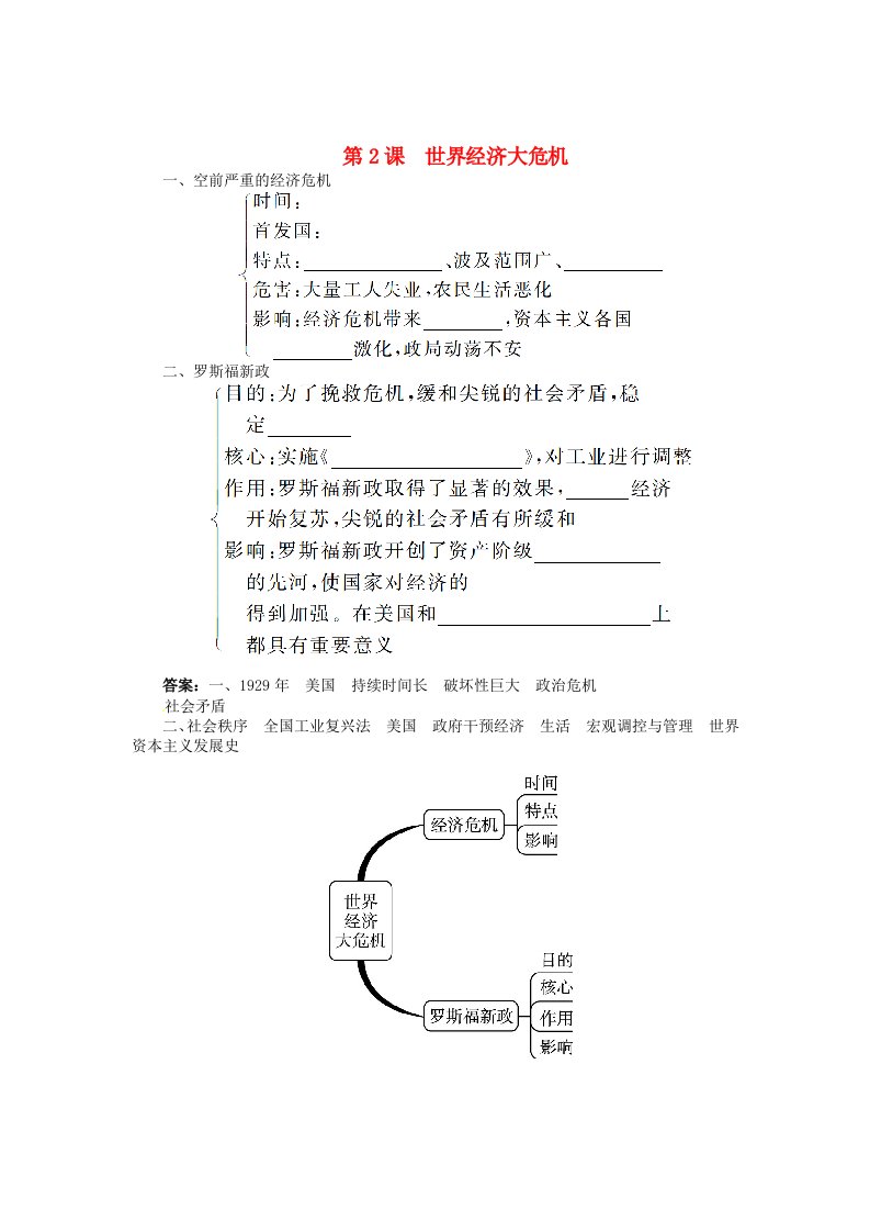 九年级历史下册第二单元第2课世界经济大危机同步练习中图版