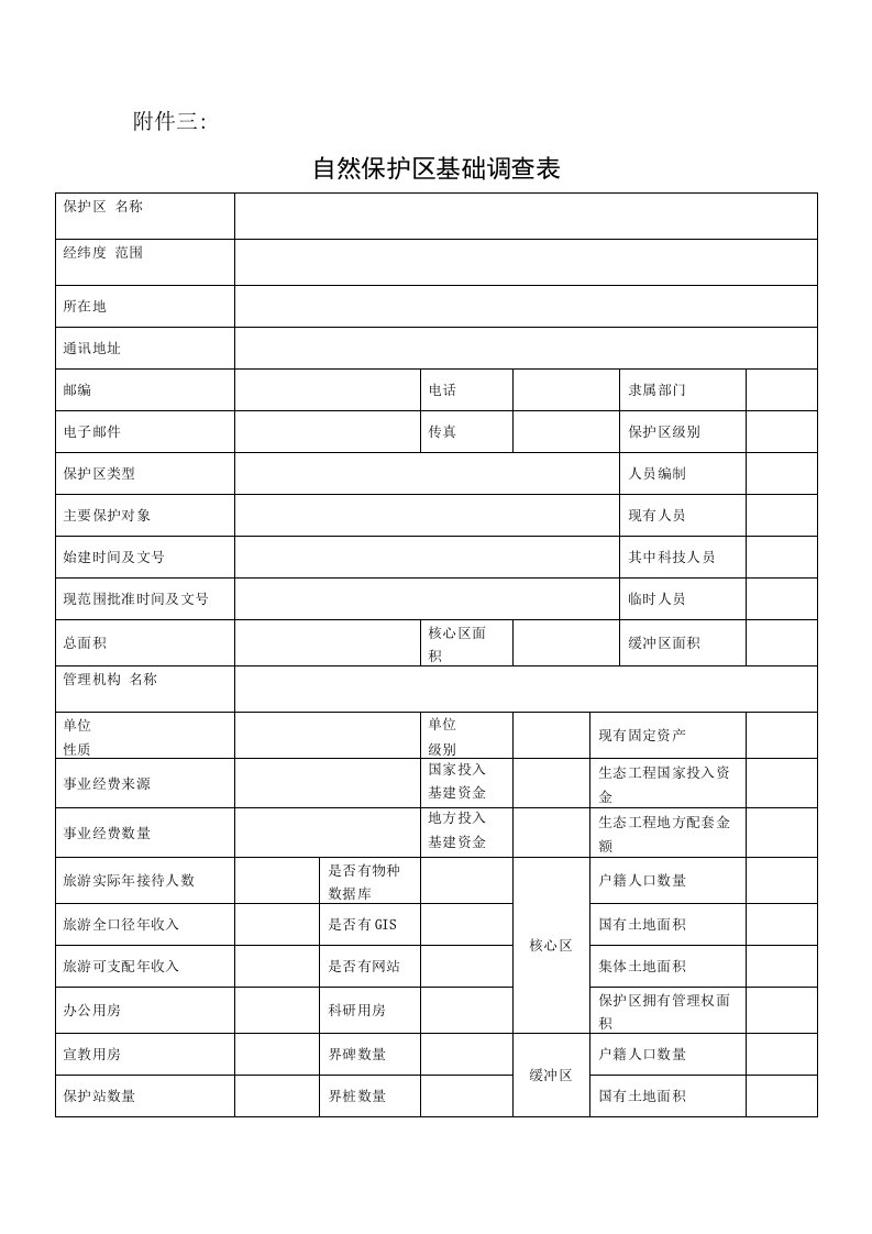 自然保护区基础调查表