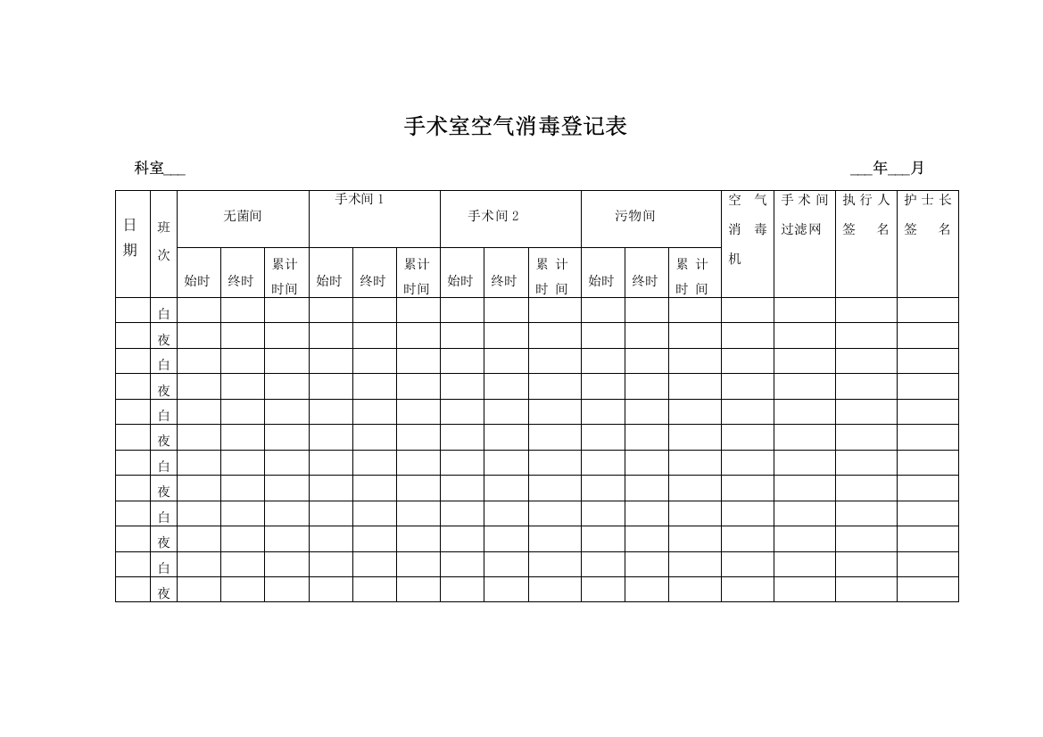 空气消毒登记表