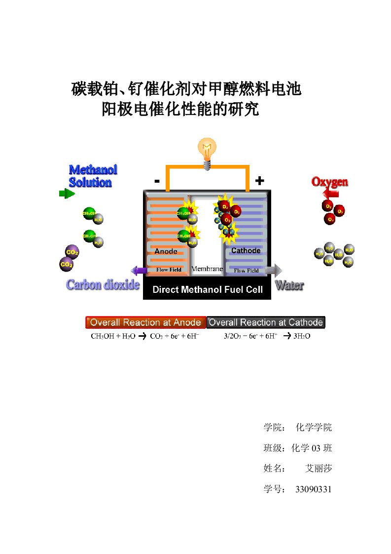 碳载铂钌催化剂对甲醇燃料电池阳极电催化性能的研究实验报告