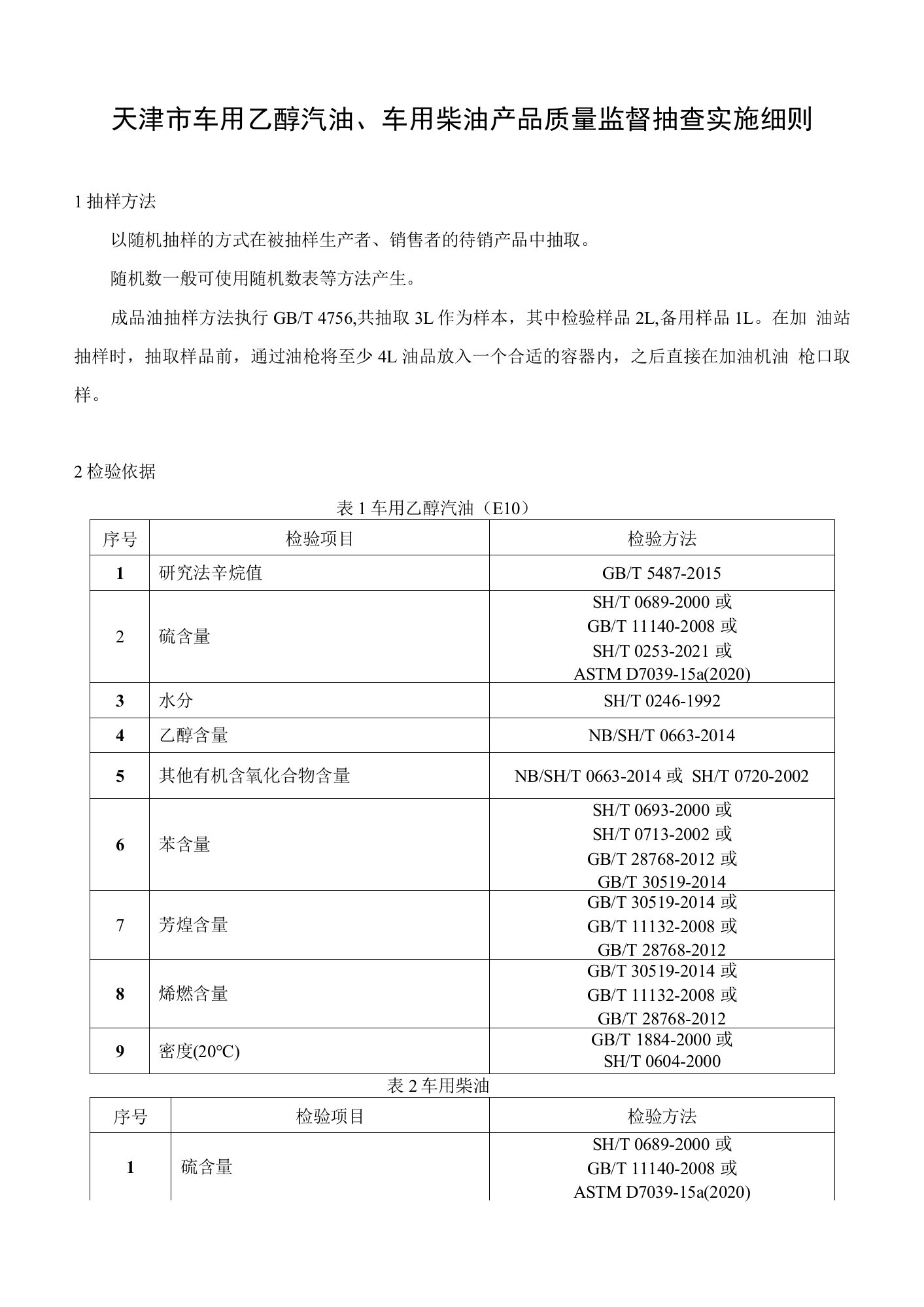 14天津市车用乙醇汽油、车用柴油产品质量监督抽查实施细则