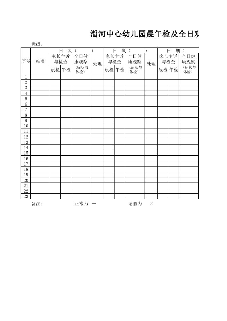 幼儿园晨午检及全日观察记录表