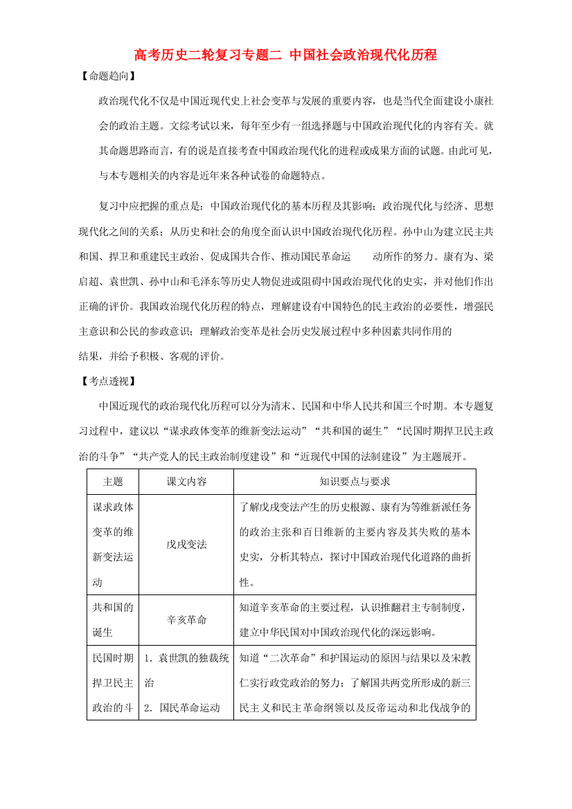 高考历史二轮复习专题二