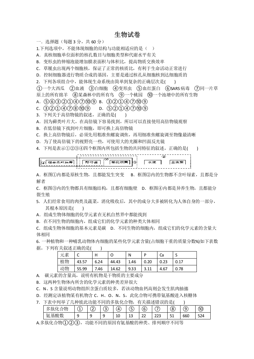 江西省赣州市石城县石城中学2021届高三上学期第二次周考生物试卷