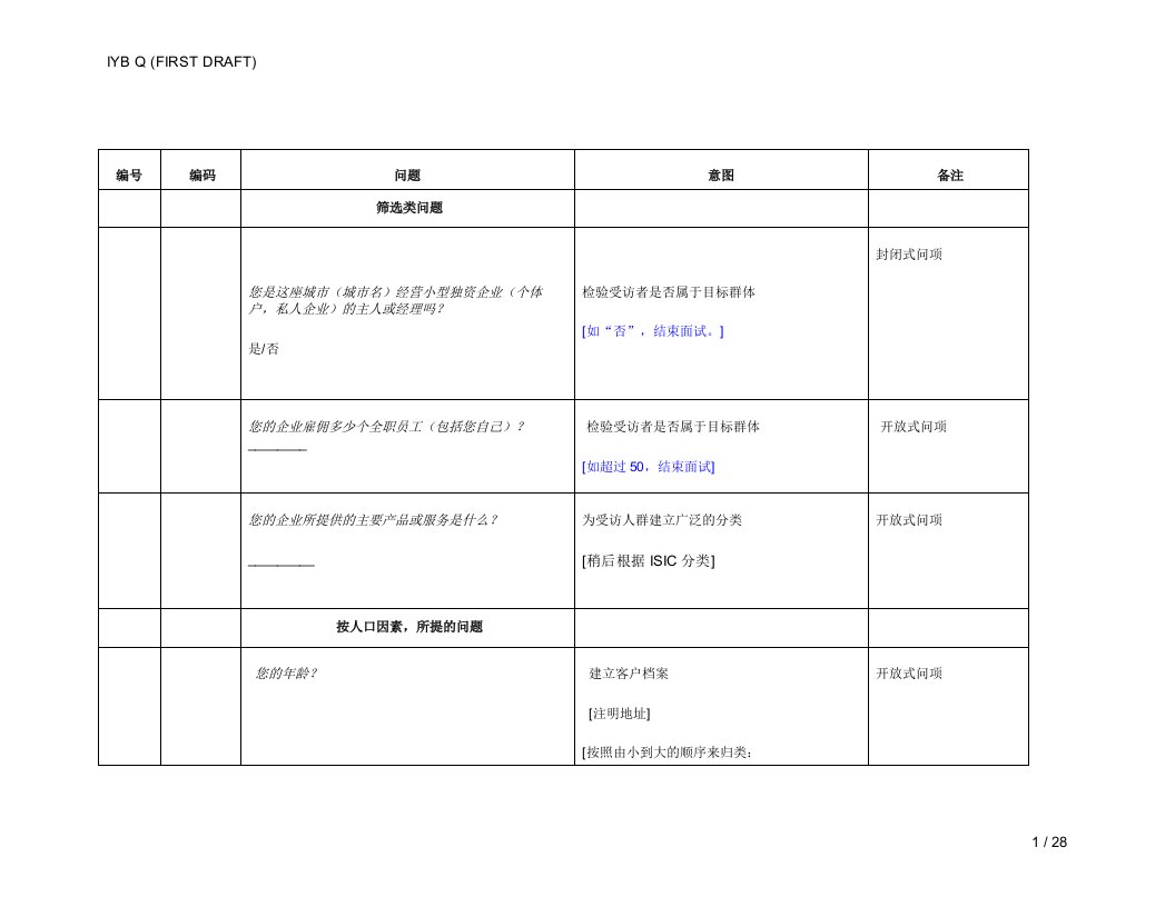 IYB时常调查问卷