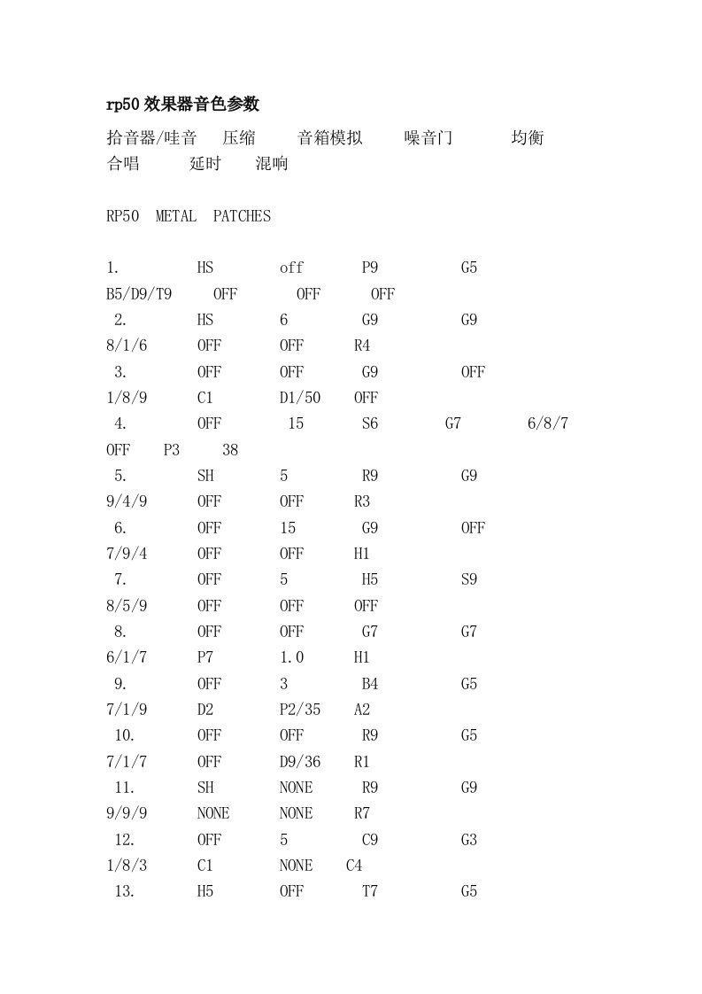 [讲解]rp50效果器音色参数