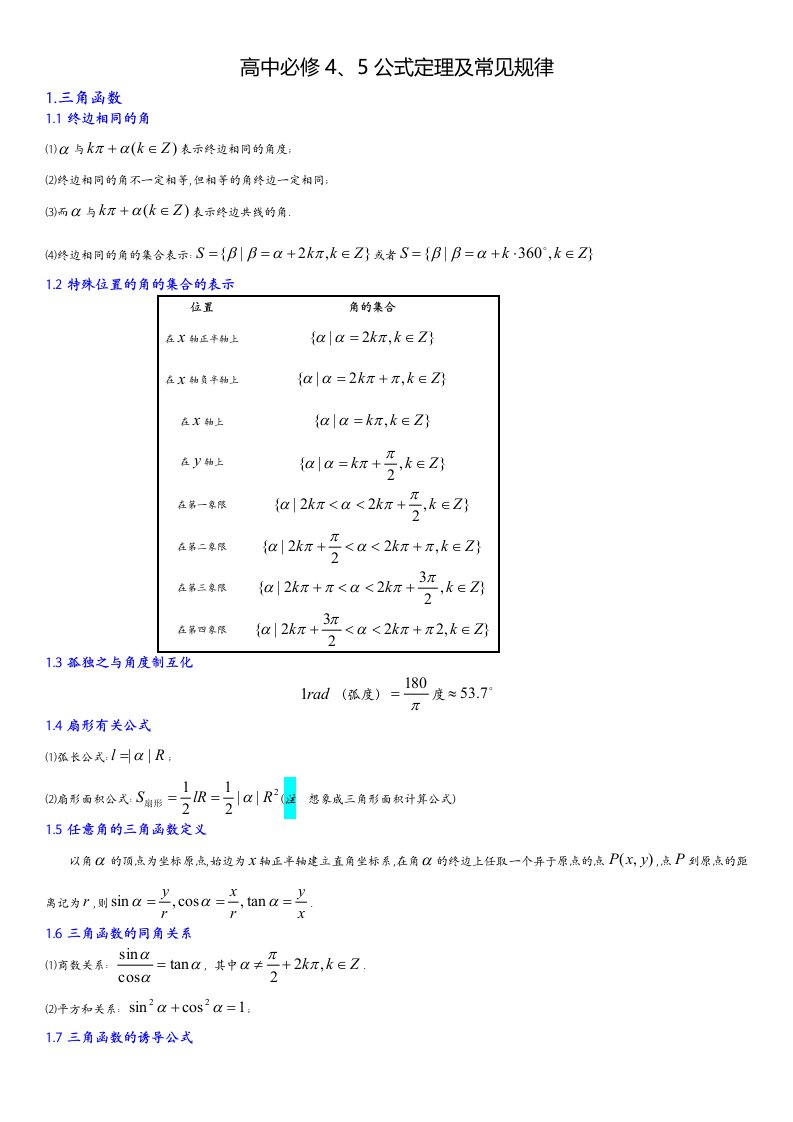 高中数学必修4、5公式总结