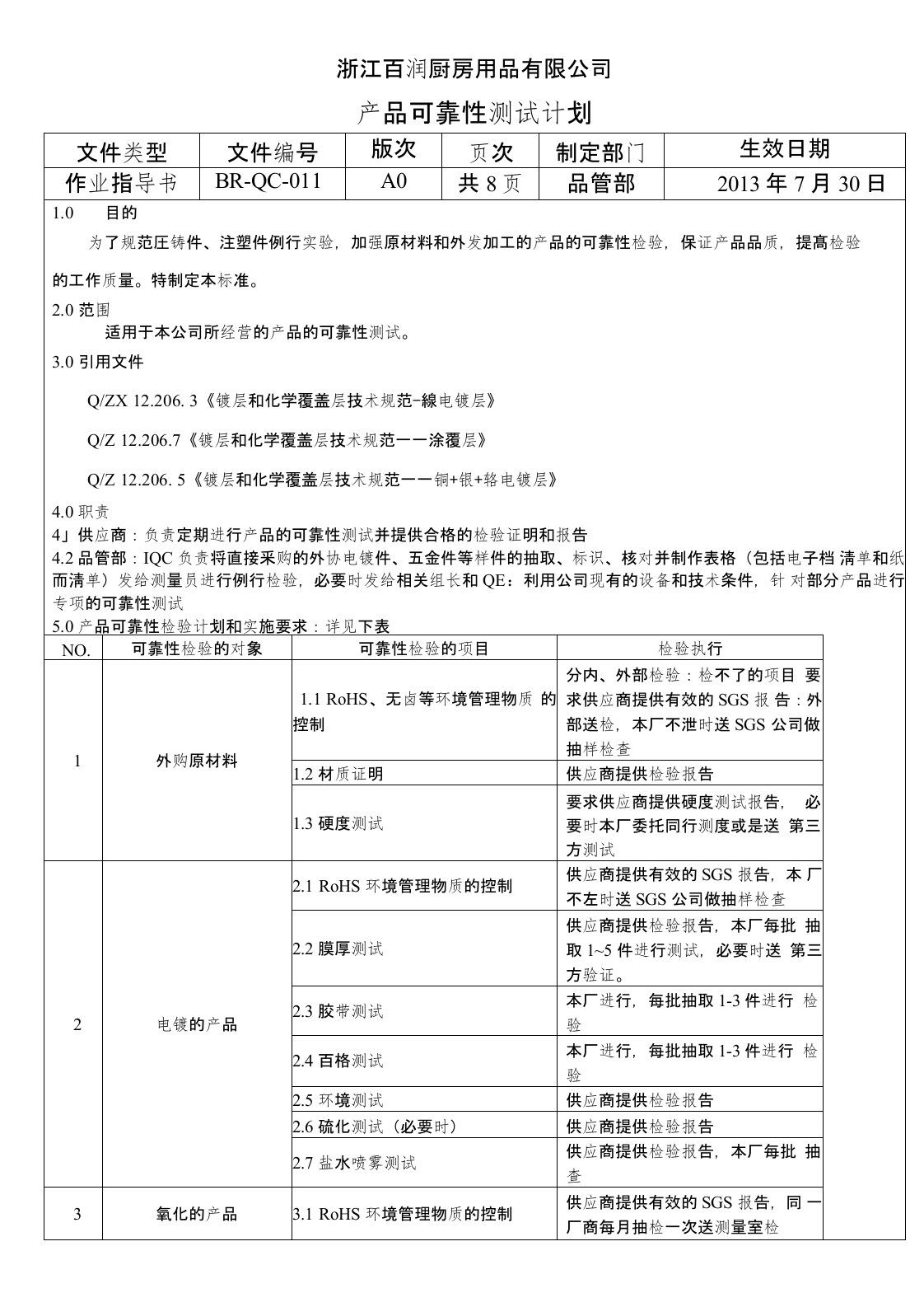 产品可靠性检验计划