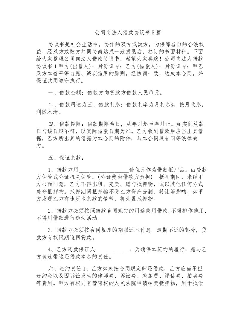 公司向法人借款协议书5篇