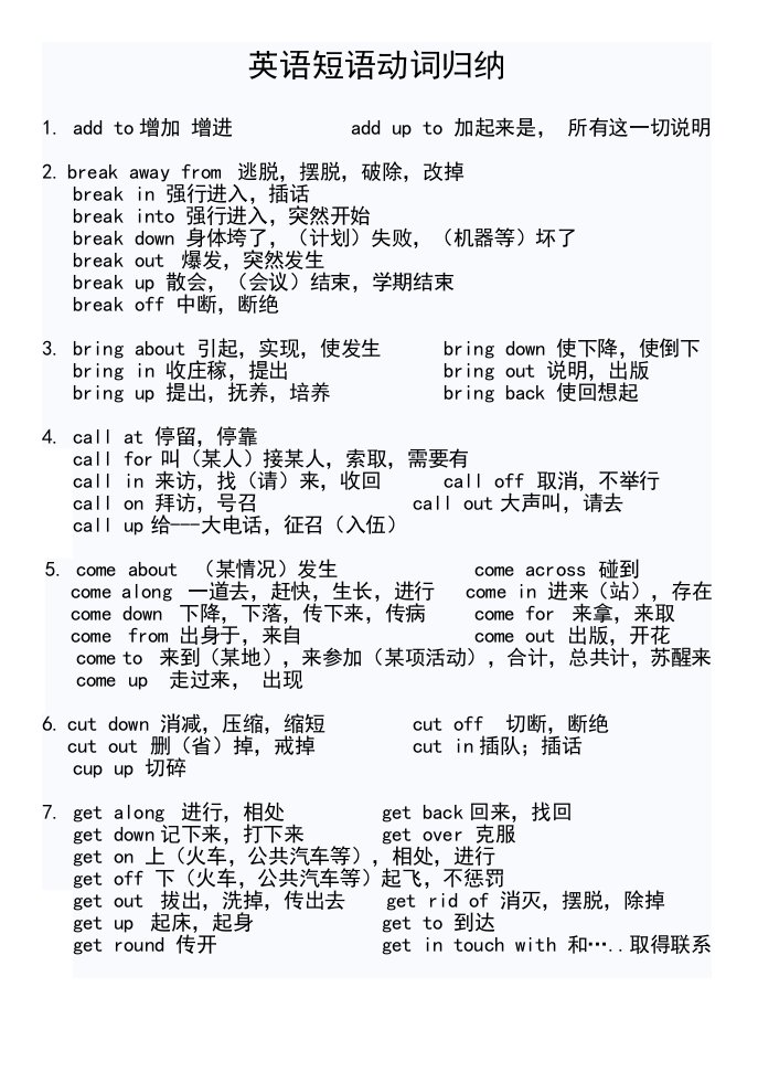 英语短语动词归纳及练习