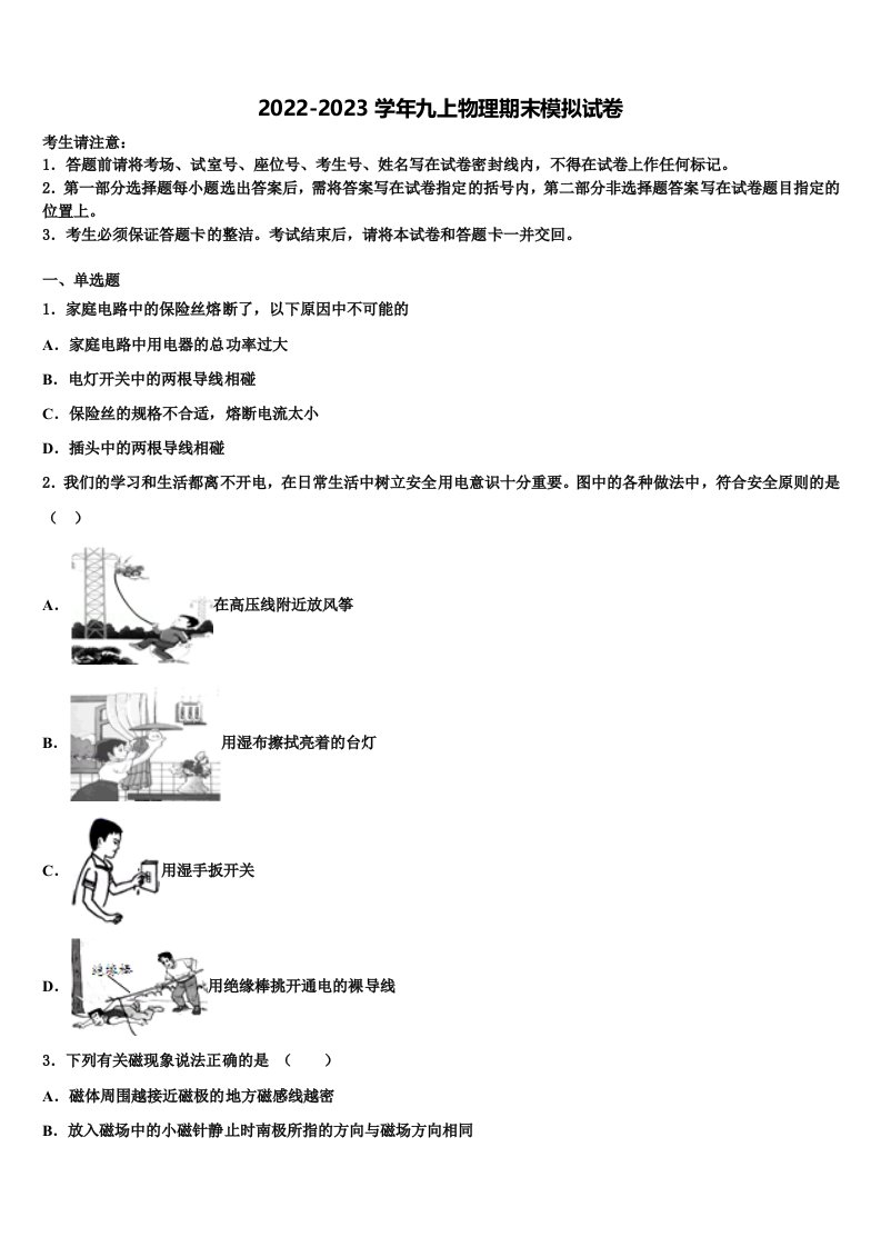 2022年山东省临朐县九年级物理第一学期期末经典试题含解析