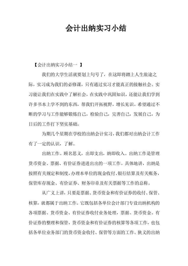 会计出纳实习小结