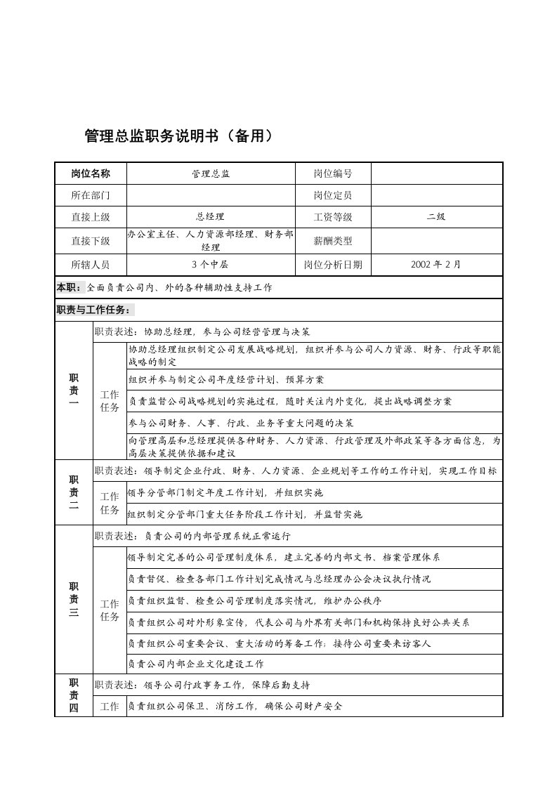 管理总监岗位职责