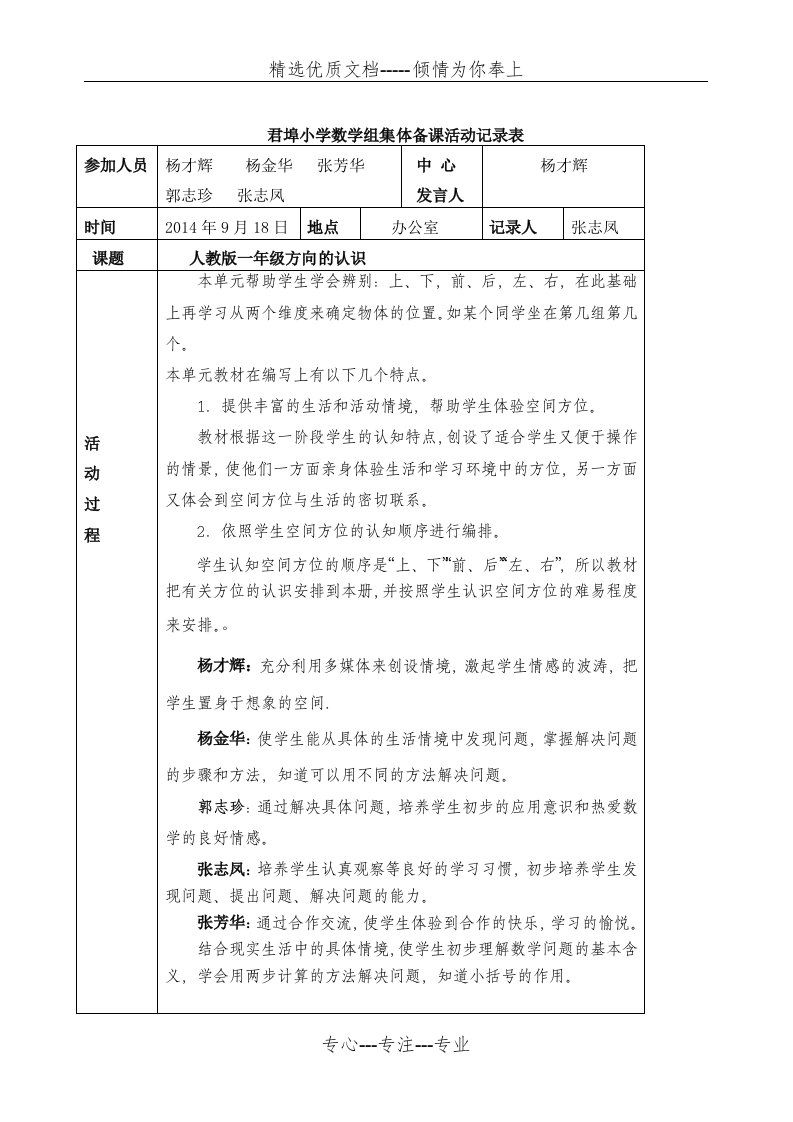 一小学数学组集体备课活动记录表(共2页)