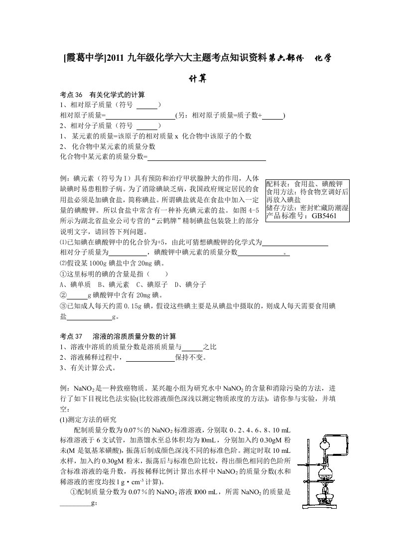 2011九年级化学六大主题考点知识资料