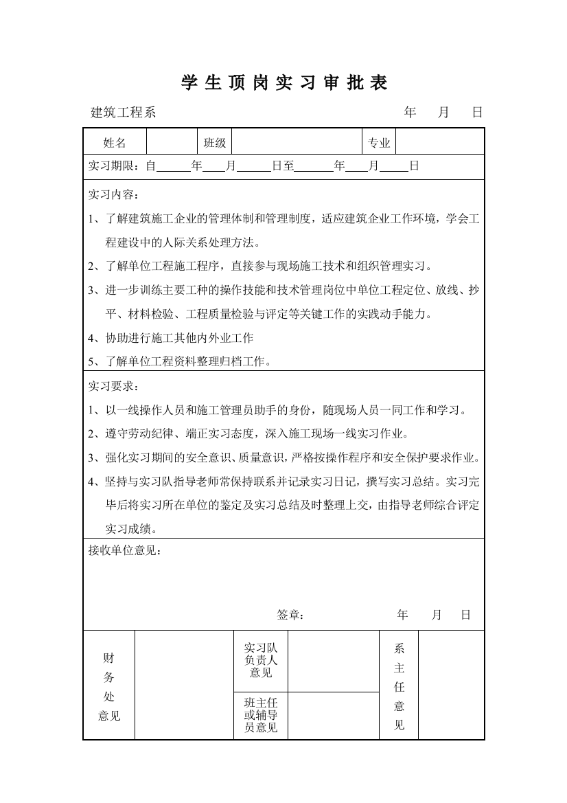 顶岗实习审批表、协议书、实习报告