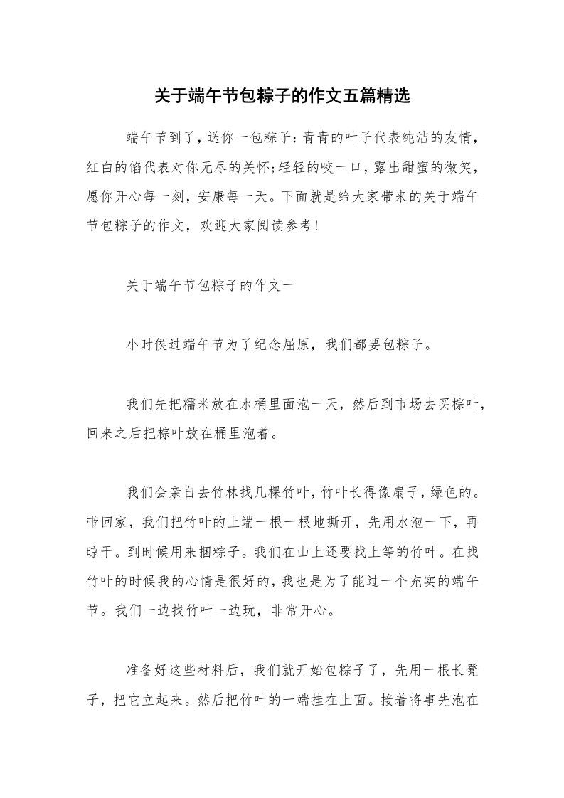 关于端午节包粽子的作文五篇精选