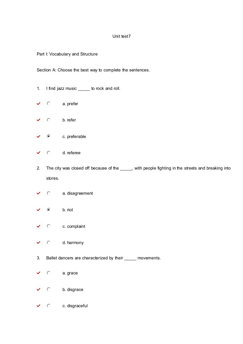 新标准大学英语综合教程Unit-test7答案