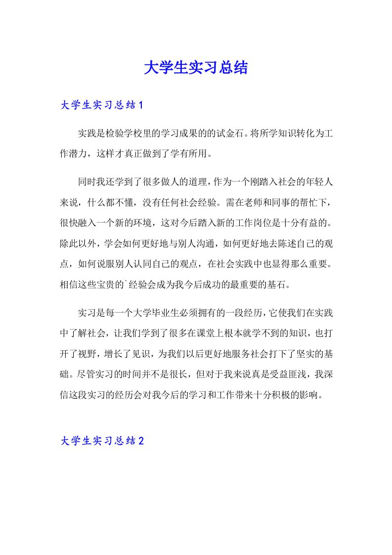 大学生实习总结2（模板）