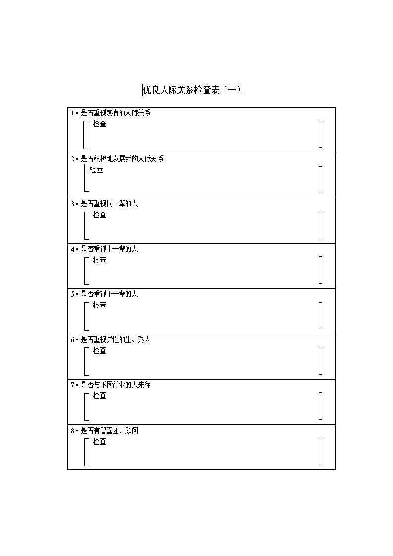 优良人际关系检查表A