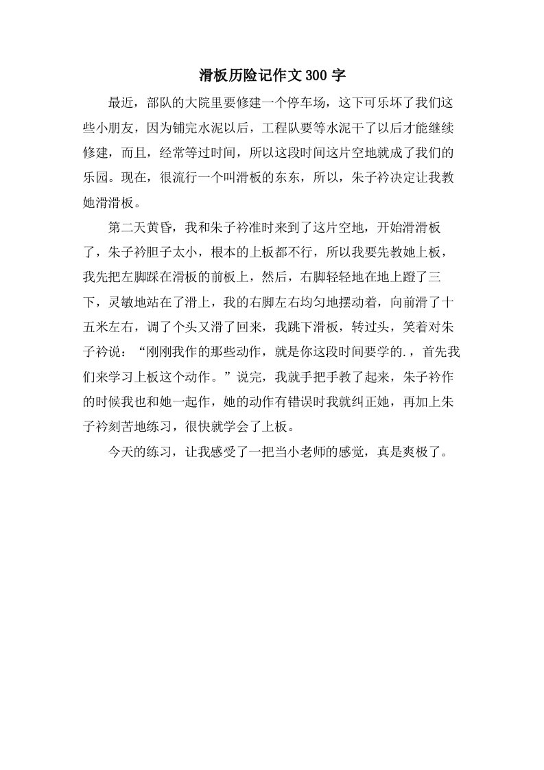 滑板历险记作文300字