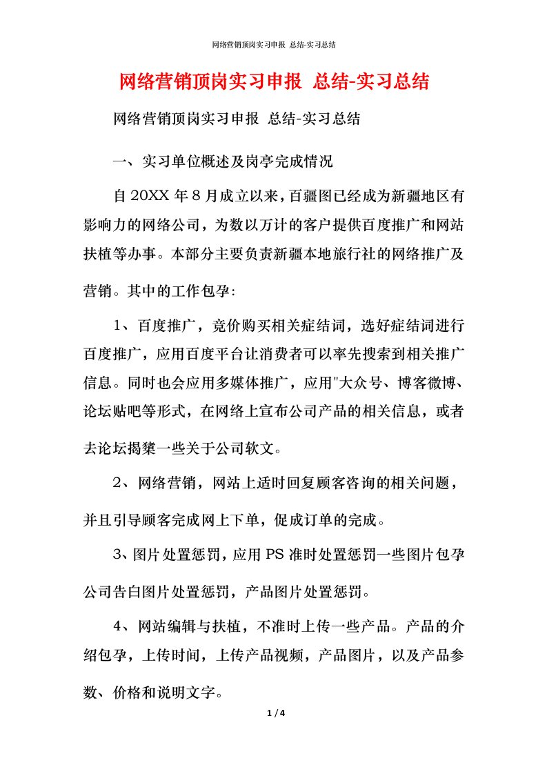 网络营销顶岗实习申报