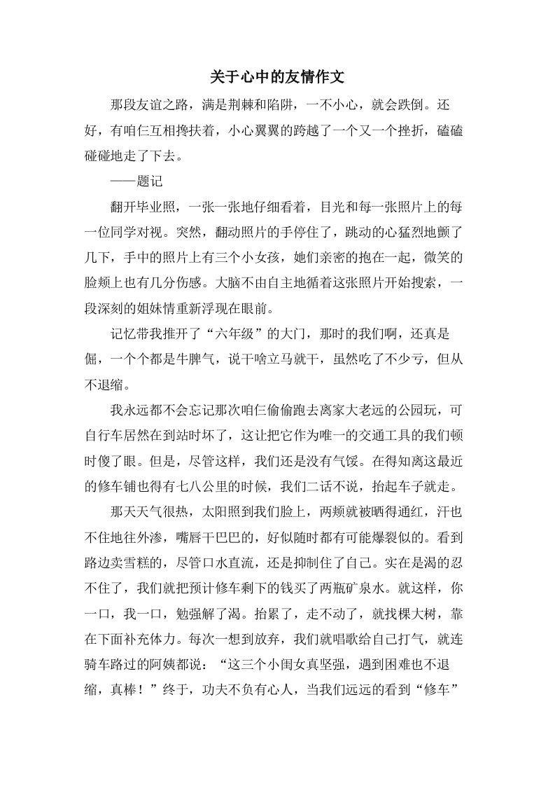 关于心中的友情作文