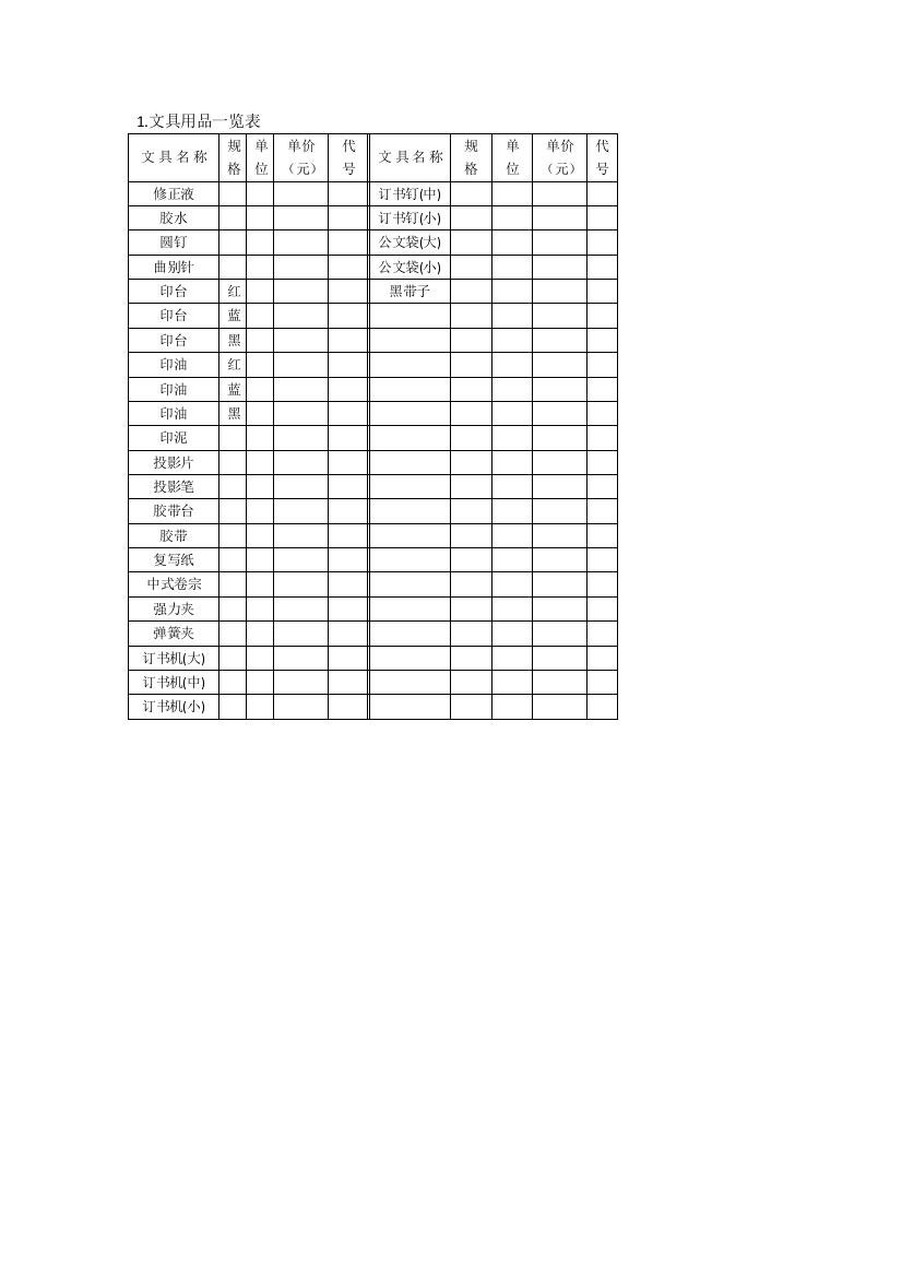 办公室管理制度办公物品管理表格