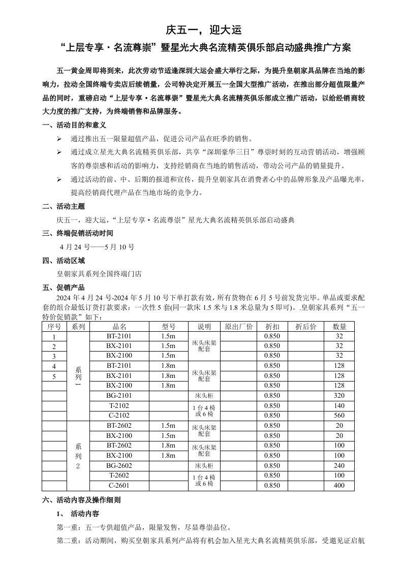 精品文档-皇朝家具五一促销推广方案