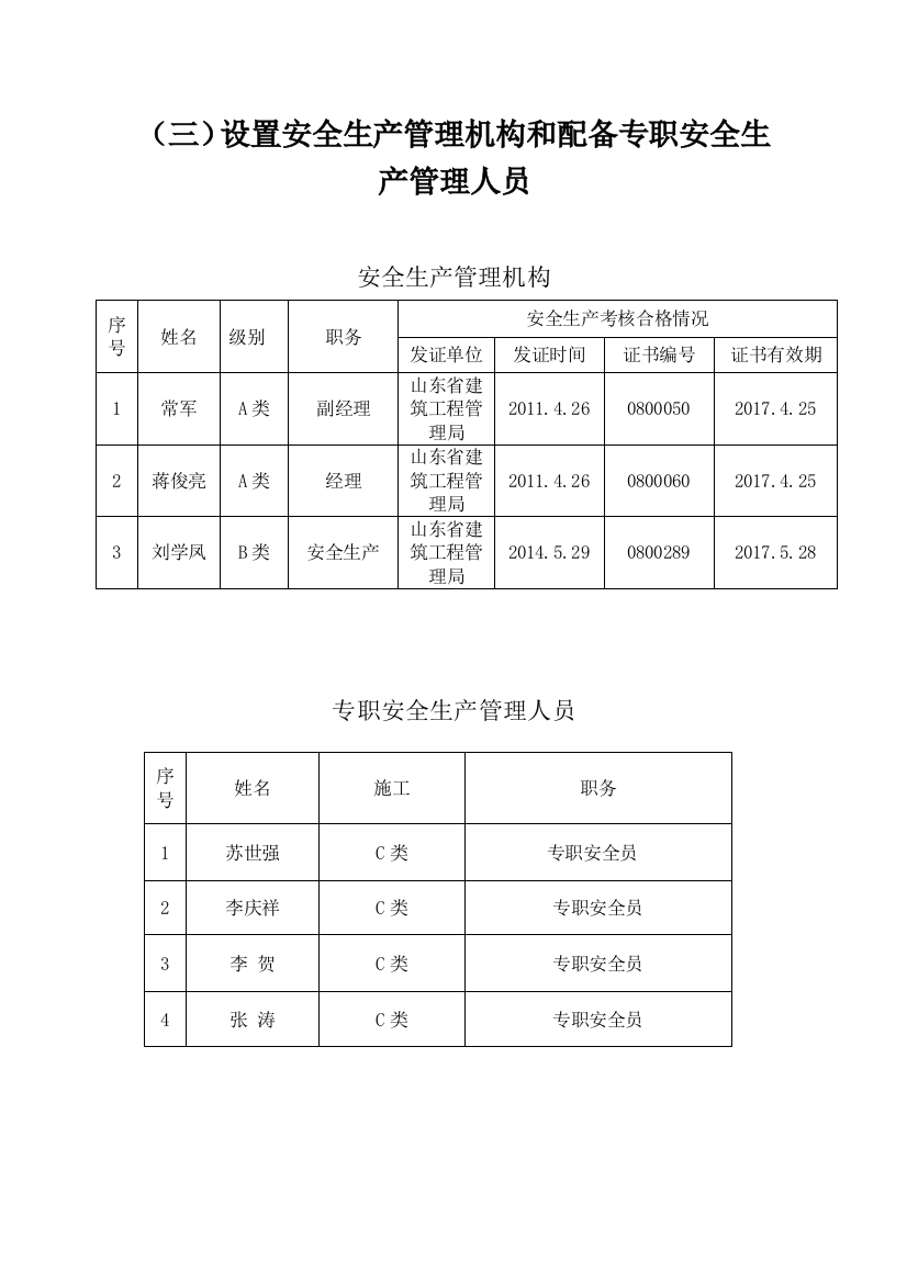 (完整版)安全生产管理机构设置和专职安全生产管理人员配备情况(企业套用版本)