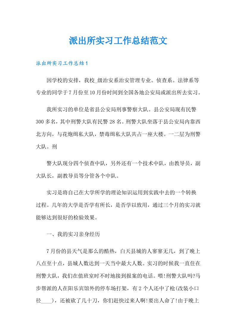 派出所实习工作总结范文