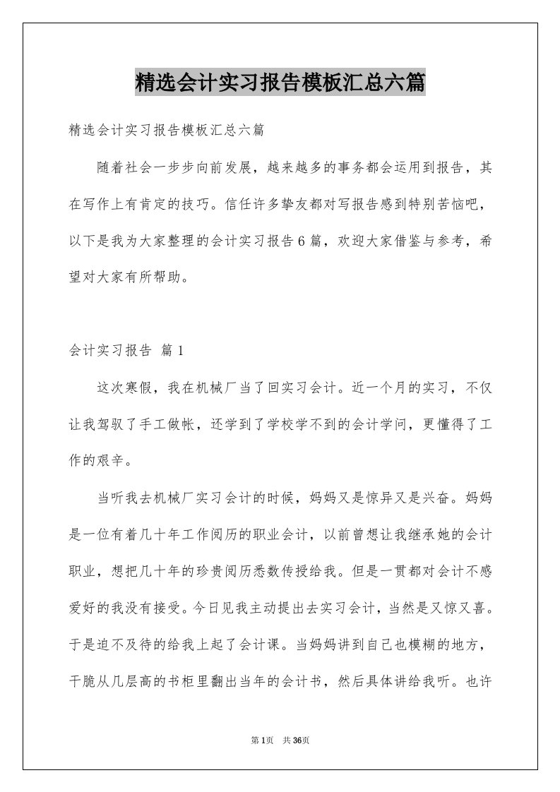 会计实习报告模板汇总六篇例文