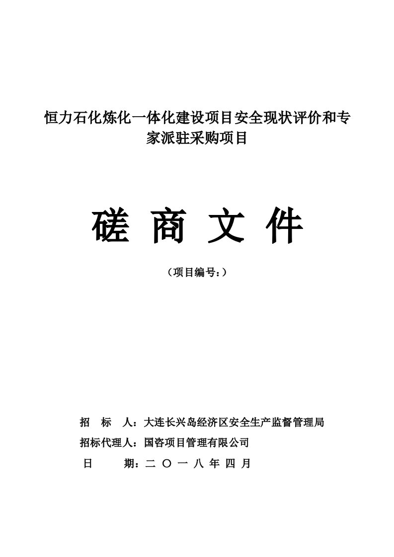 恒力石化炼化一体化建设项目安全现状评价和专家派驻采购项目