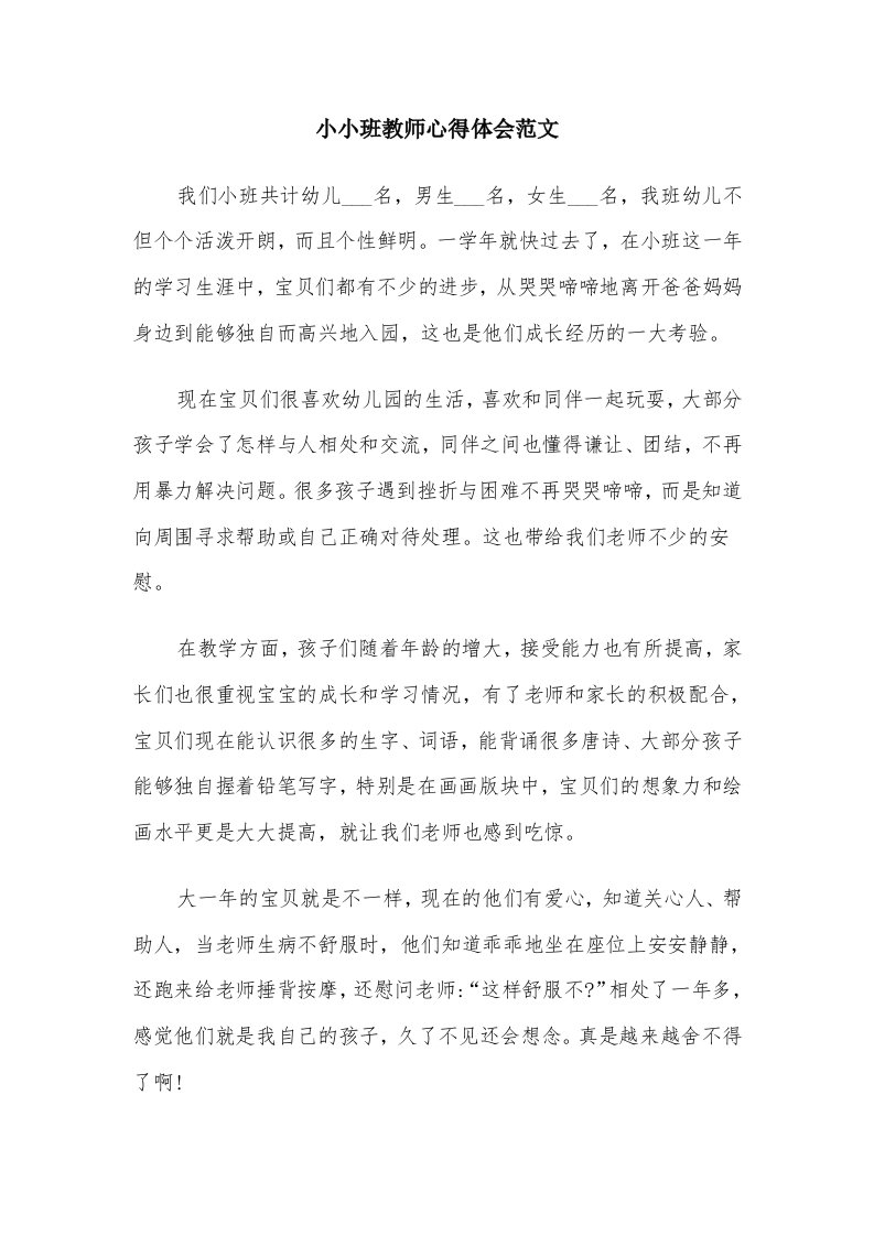 小小班教师心得体会范文