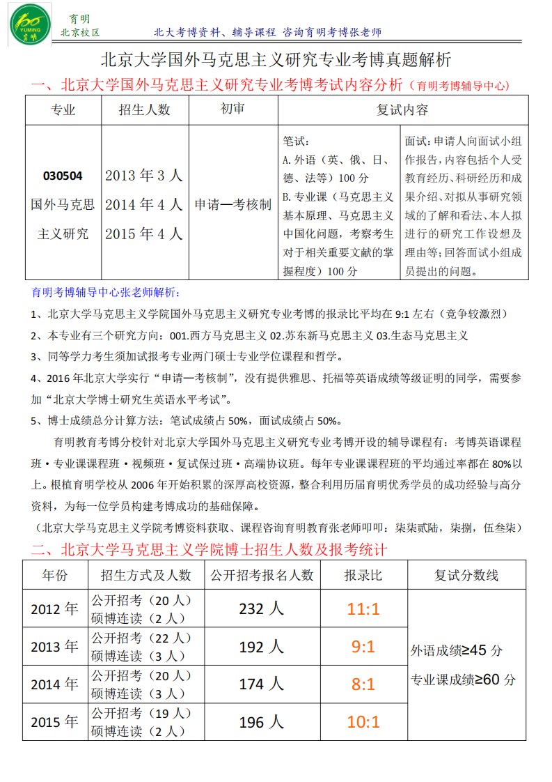 北京大学国外马克思主义研究考博真题考试内容复习内部资料参考书分数