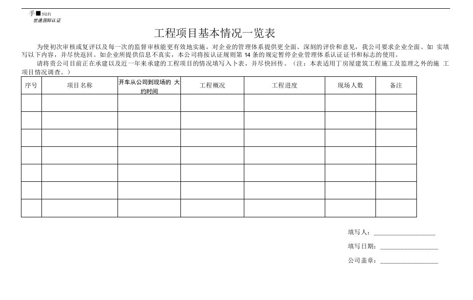 工程项目基本情况一览表