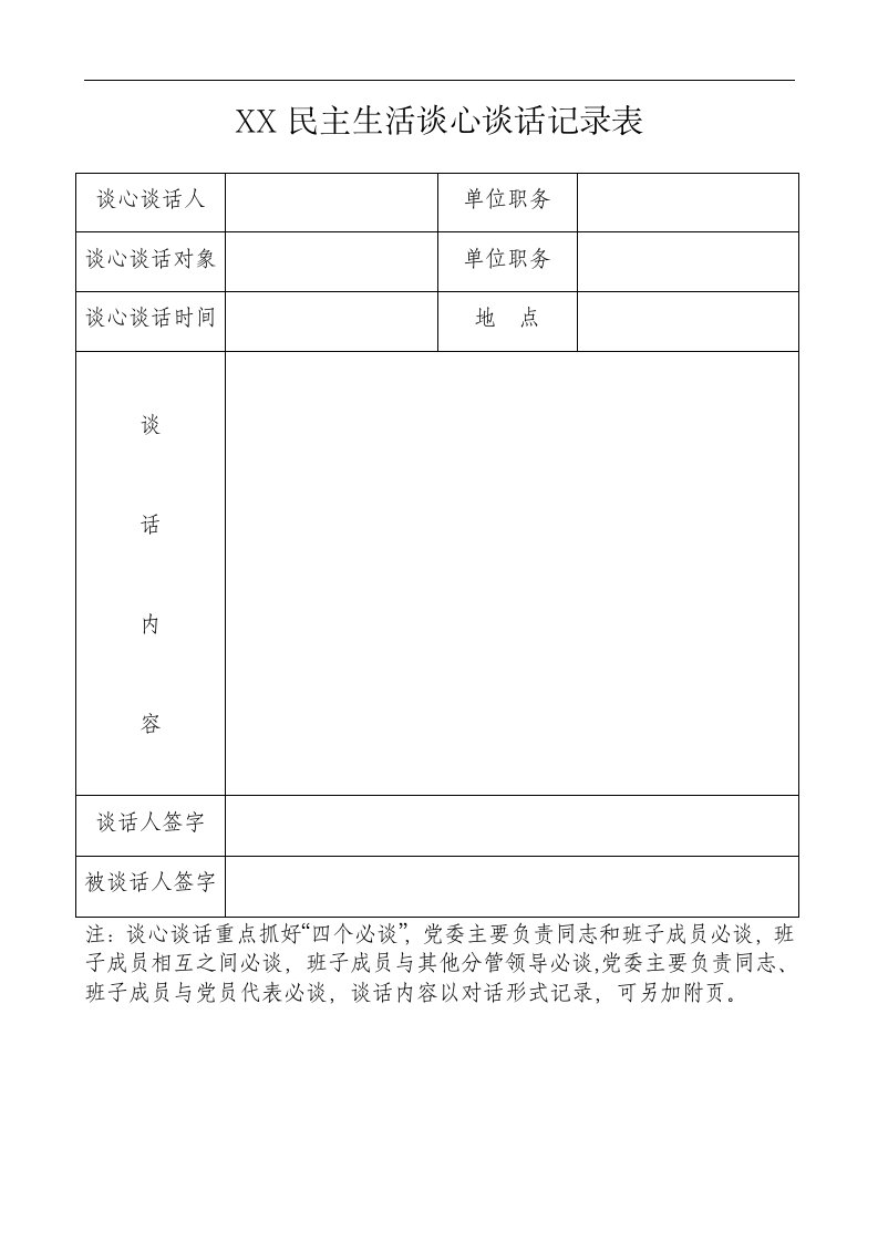 党支部党员谈心谈话记录表