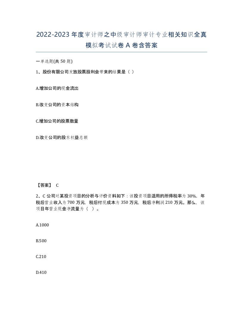 20222023年度审计师之中级审计师审计专业相关知识全真模拟考试试卷A卷含答案